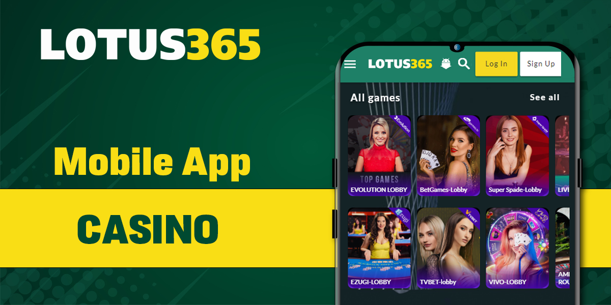 Online casino section featured in Lotus 365 mobile app
