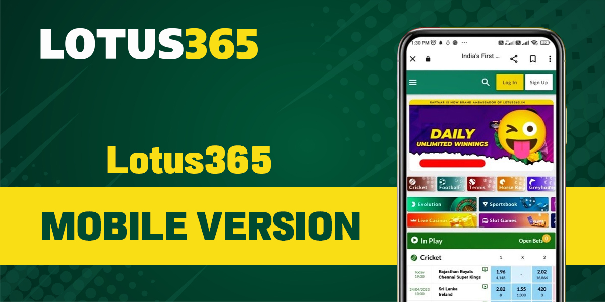 Features of mobile version of Lotus 365 site for sports betting and online casino
