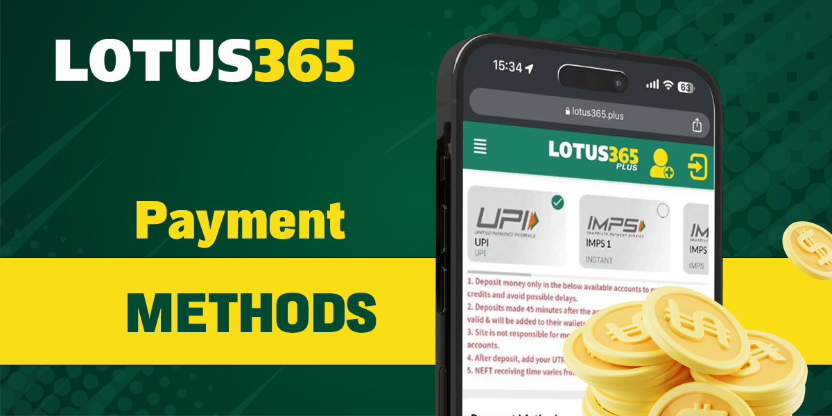 Payment methods for deposit and withdrawal from Lotus365

