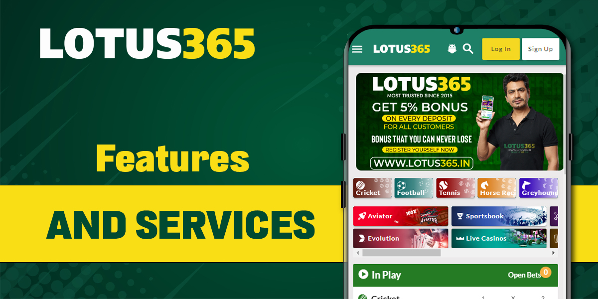Features and services from bookmaker Lotus365 for users from India
