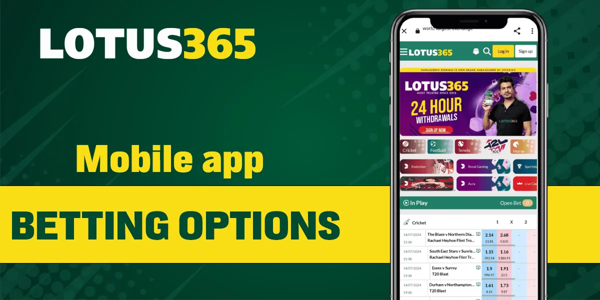 Betting Options available in Lotus 365 app India