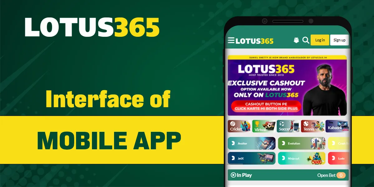 Interface features of the Lotus 365 mobile application